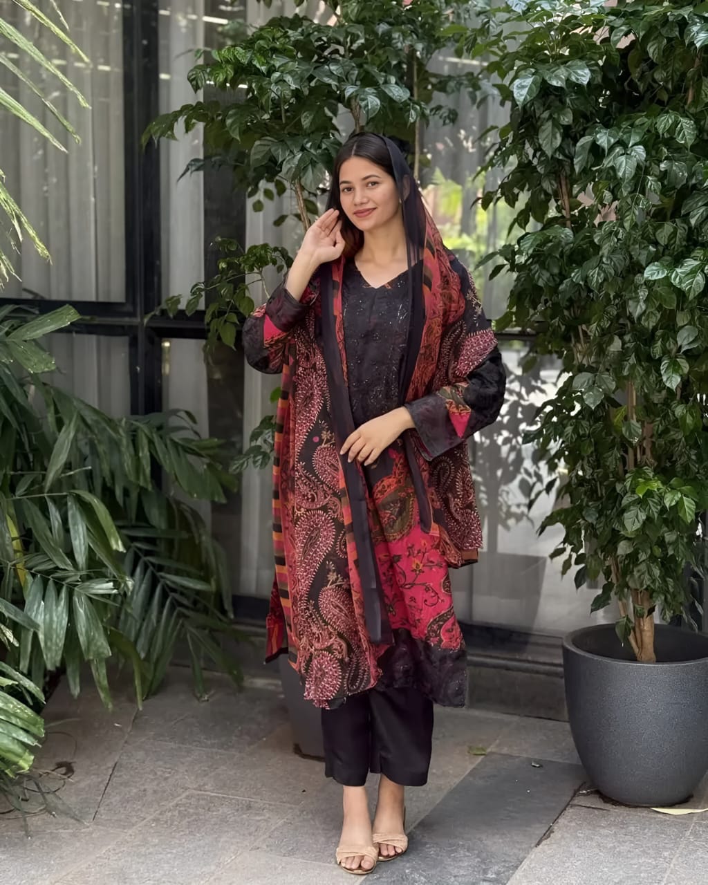 Heavy Muslin Cotton Kurti Set with Digital Print, Mirror Work & Dupatta