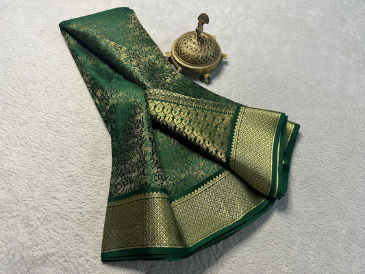 Pure Brocade Mysore Silk Saree with Zari Weaving & Jaccard Contrast Blouse
