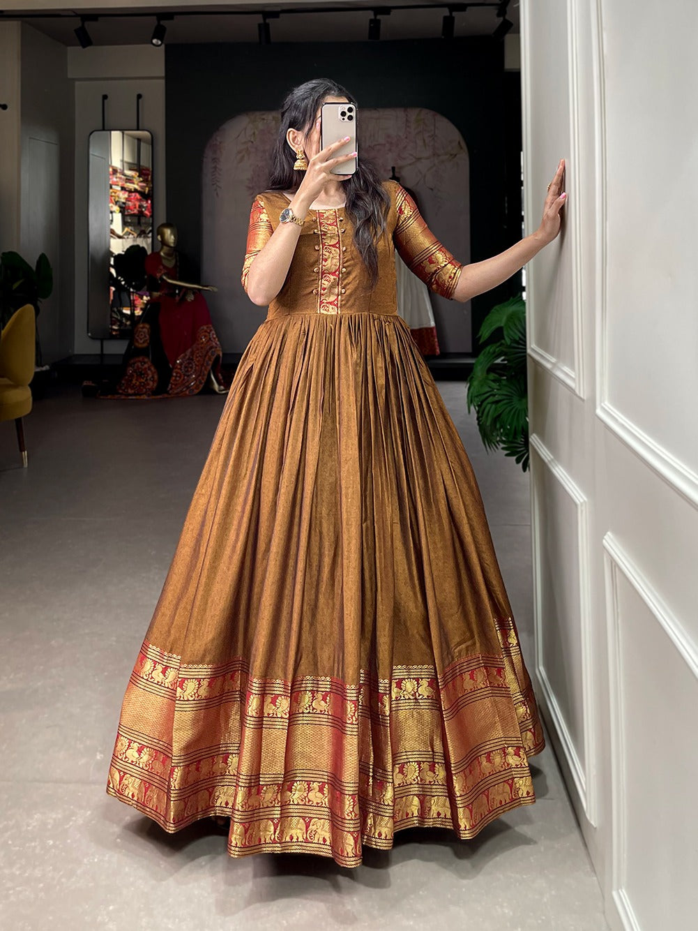 Traditional Narayanpet Gown With Zari Weaving - perfect for Ethnic Function