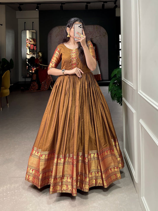 Traditional Narayanpet Gown With Zari Weaving - perfect for Ethnic Function