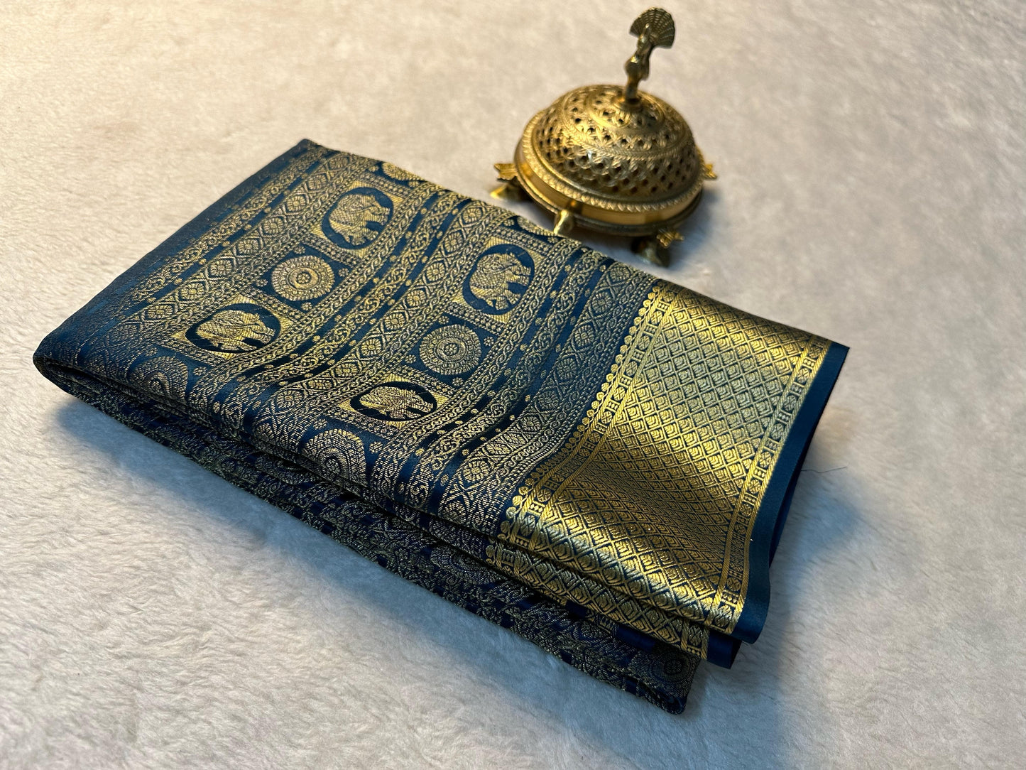 Pure Brocade Mysore Silk Saree with Rich Zari Weaving & Jacquard Blouse-Royal blue