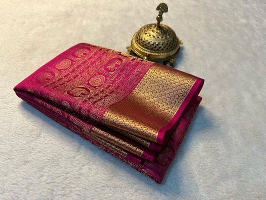 Pure Brocade Mysore Silk Saree with Rich Zari Weaving & Jacquard Blouse-Pink