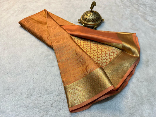 Pure Brocade Mysore Silk Saree with Rich Zari Weaving & Jacquard Blouse-Yellow