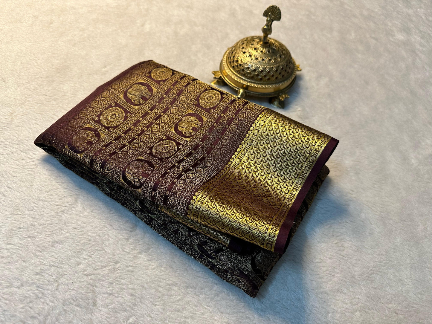 Pure Brocade Mysore Silk Saree with Rich Zari Weaving & Jacquard Blouse-Maroon