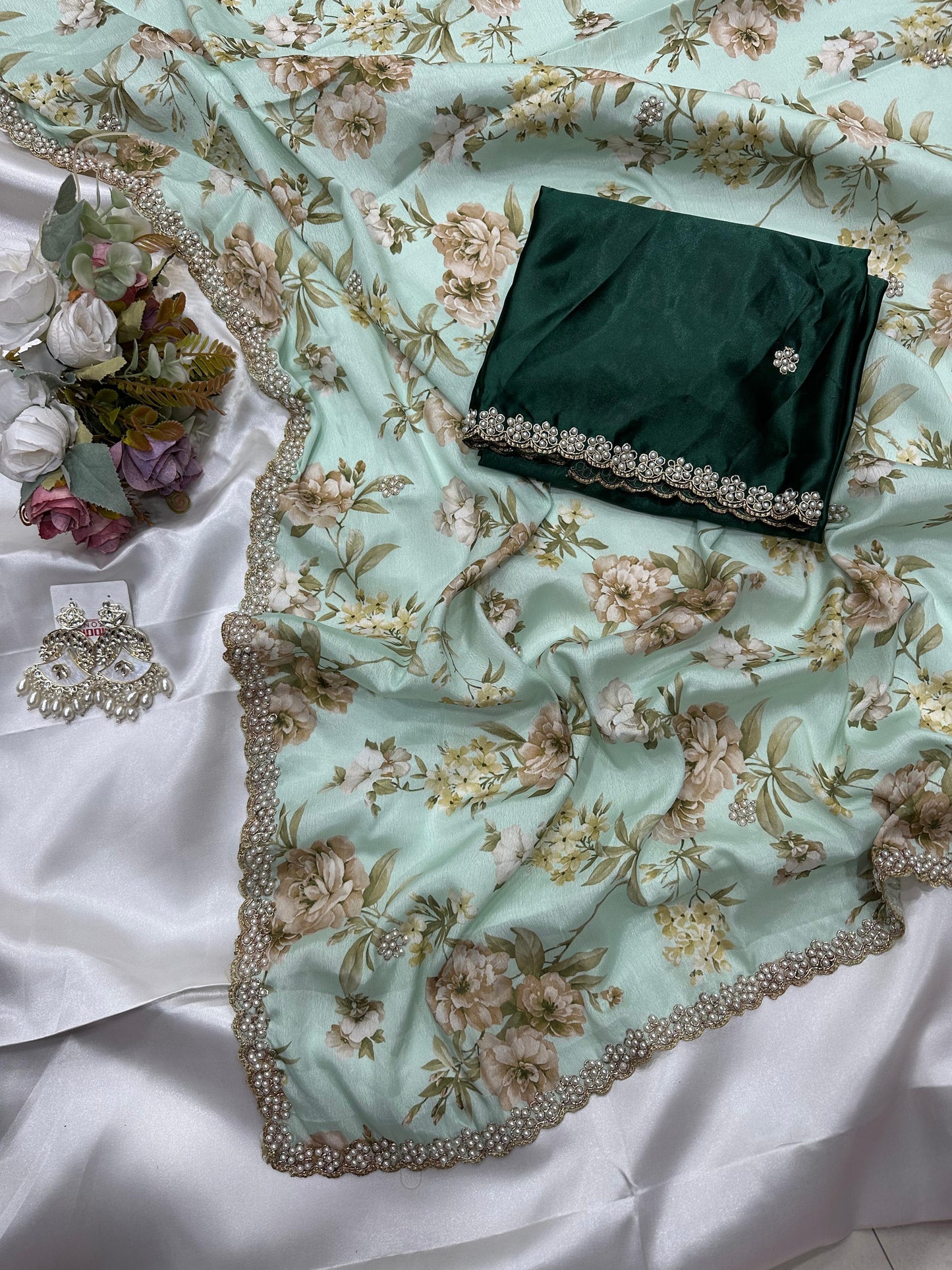 Chinnon sarees Festive Wear Digital Printed Saree with Embroidery & Diamond Work