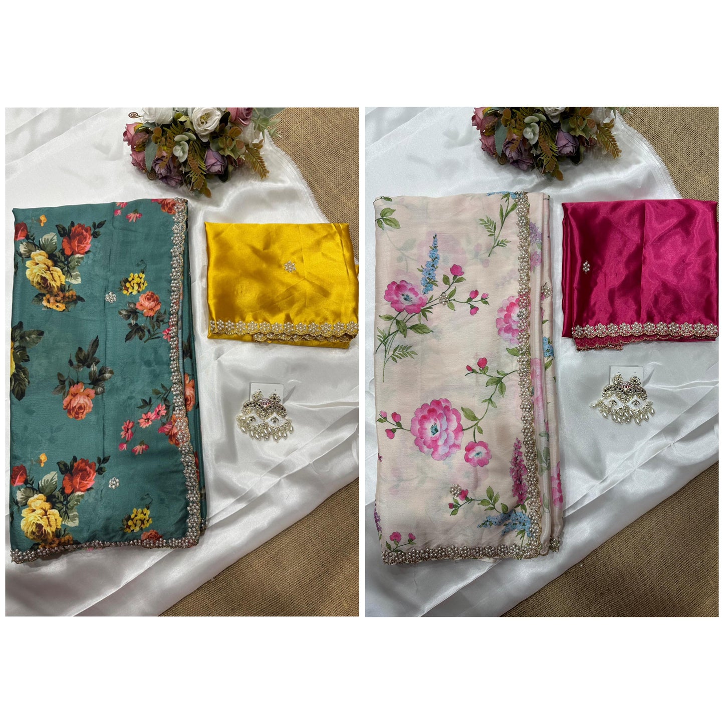 Designer Festive Wear Digital Printed Saree with Embroidery & Diamond Work