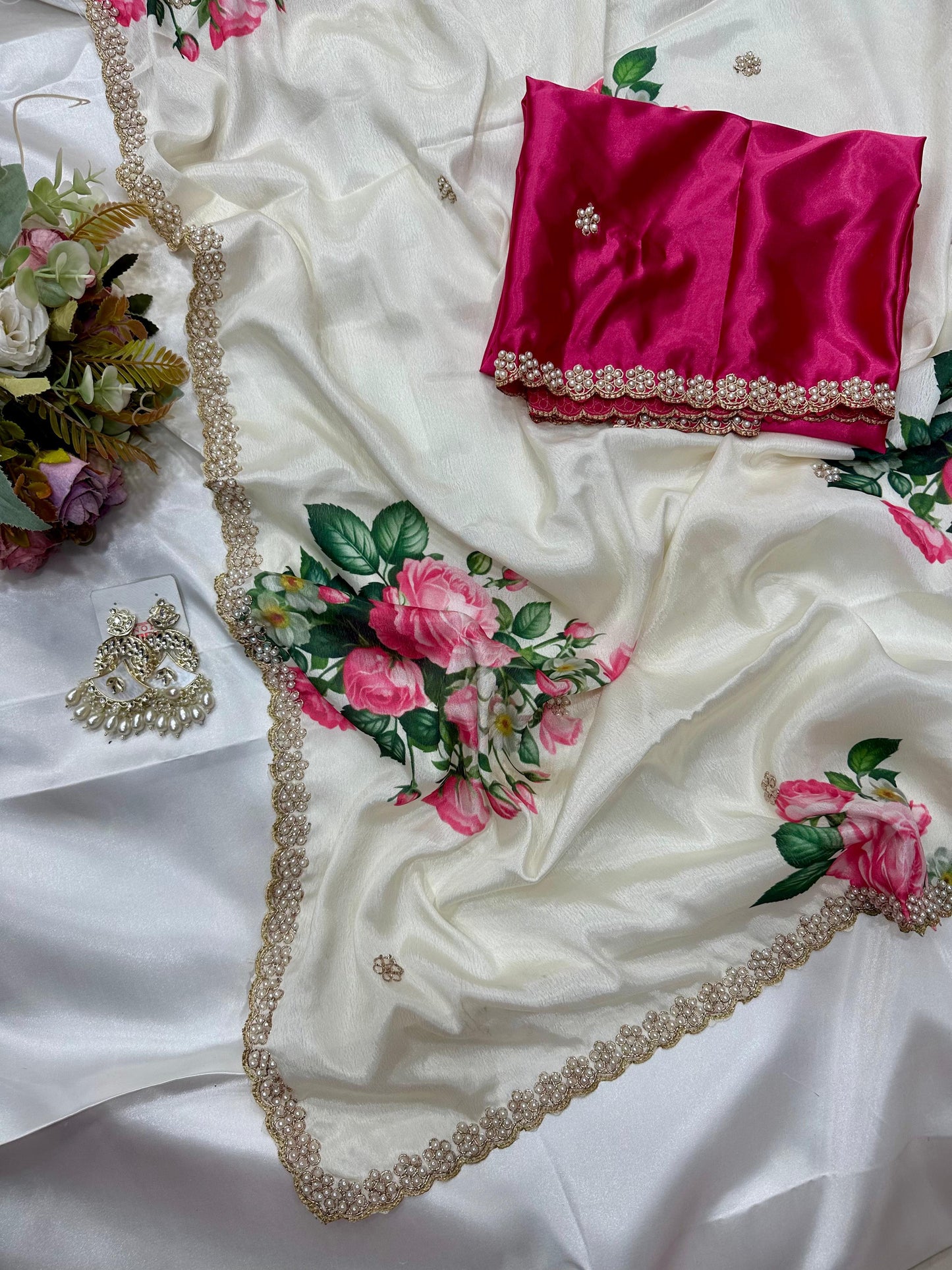 Chinnon sarees Elegant Occasion Wear Digital Printed Saree with Embroidery & Diamond Work
