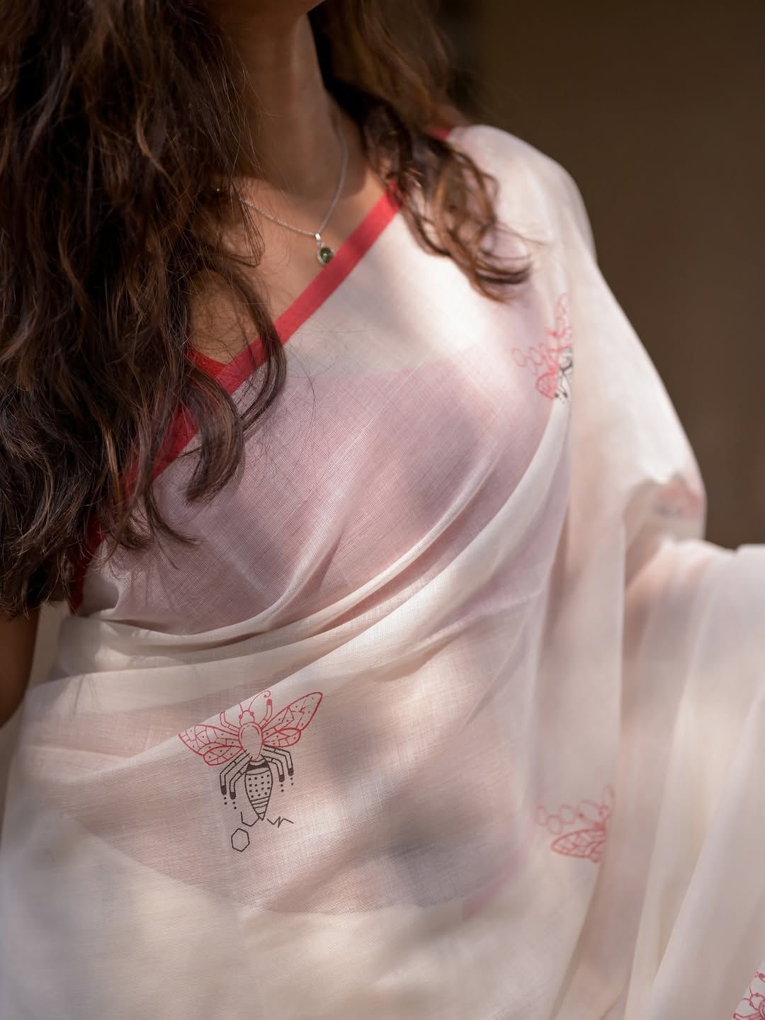 Soft Linen Digital Batik Print Saree with Blouse-Pink