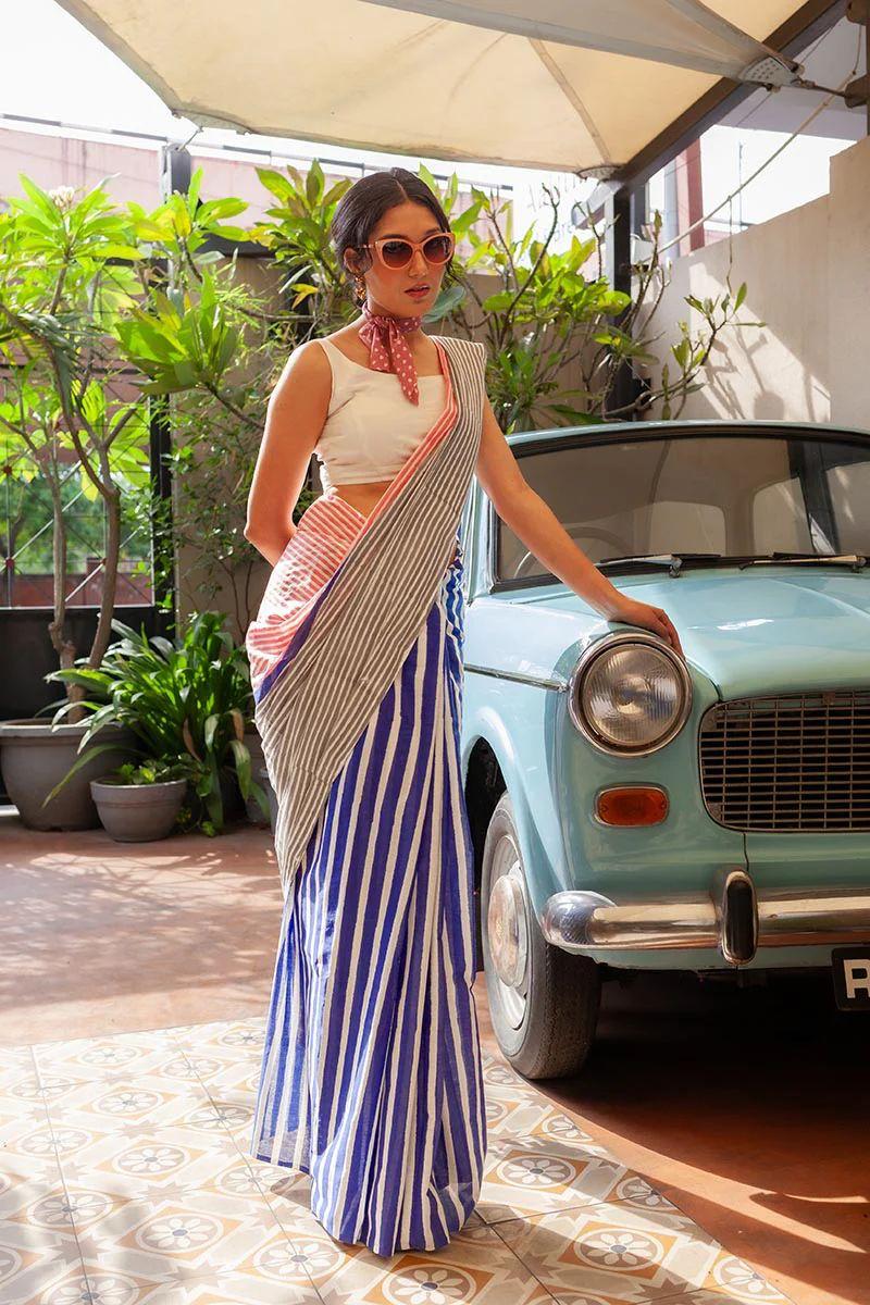 Elegant Plain Linen Saree with latkan & Digital Blouse