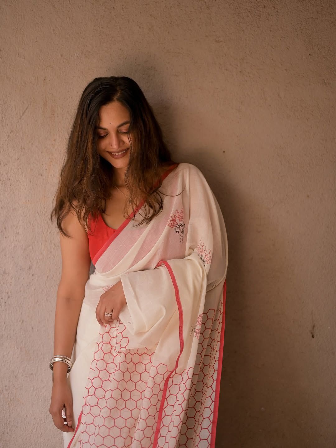 Soft Linen Digital Batik Print Saree with Blouse-Pink