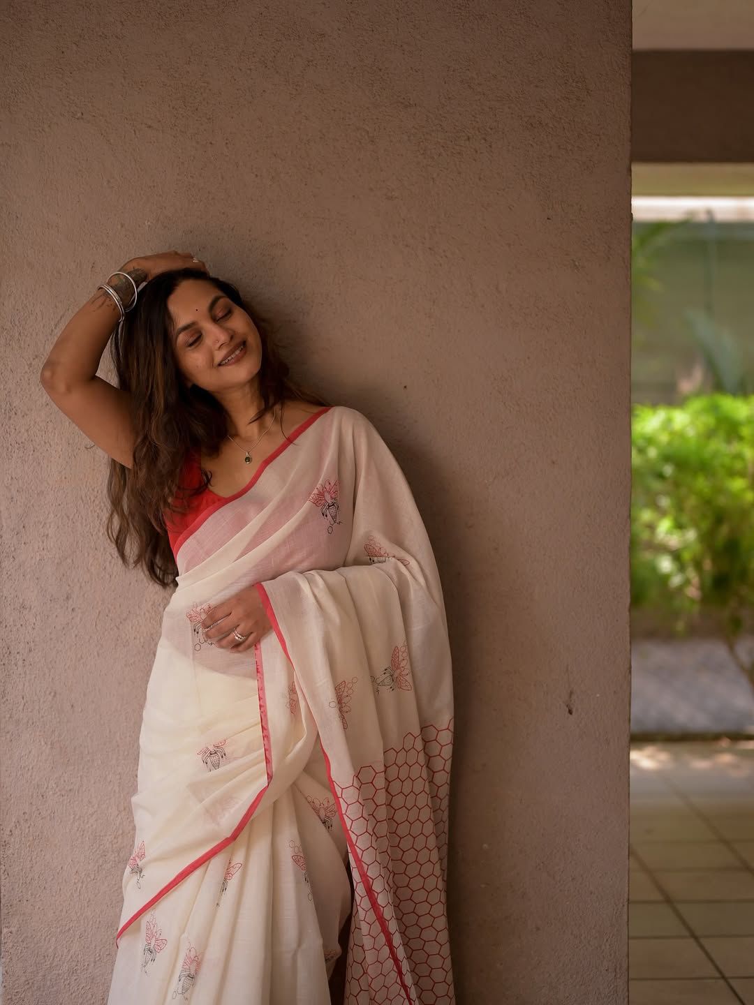 Soft Linen Digital Batik Print Saree with Blouse-Pink