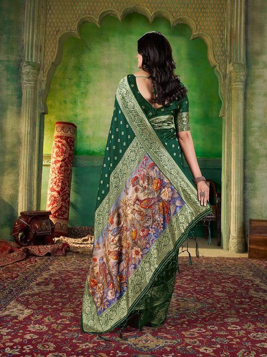 Jacquard Zari Weaving Saree with Woven Pallu, Handwork & Jalar