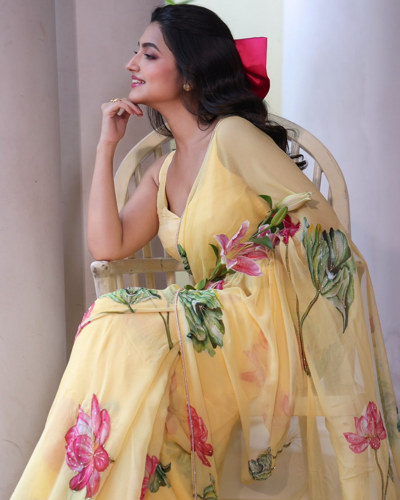 Designer Collection Exclusive Floral Handwork Saree Soft Tebby Silk with Beads & Katdana Work