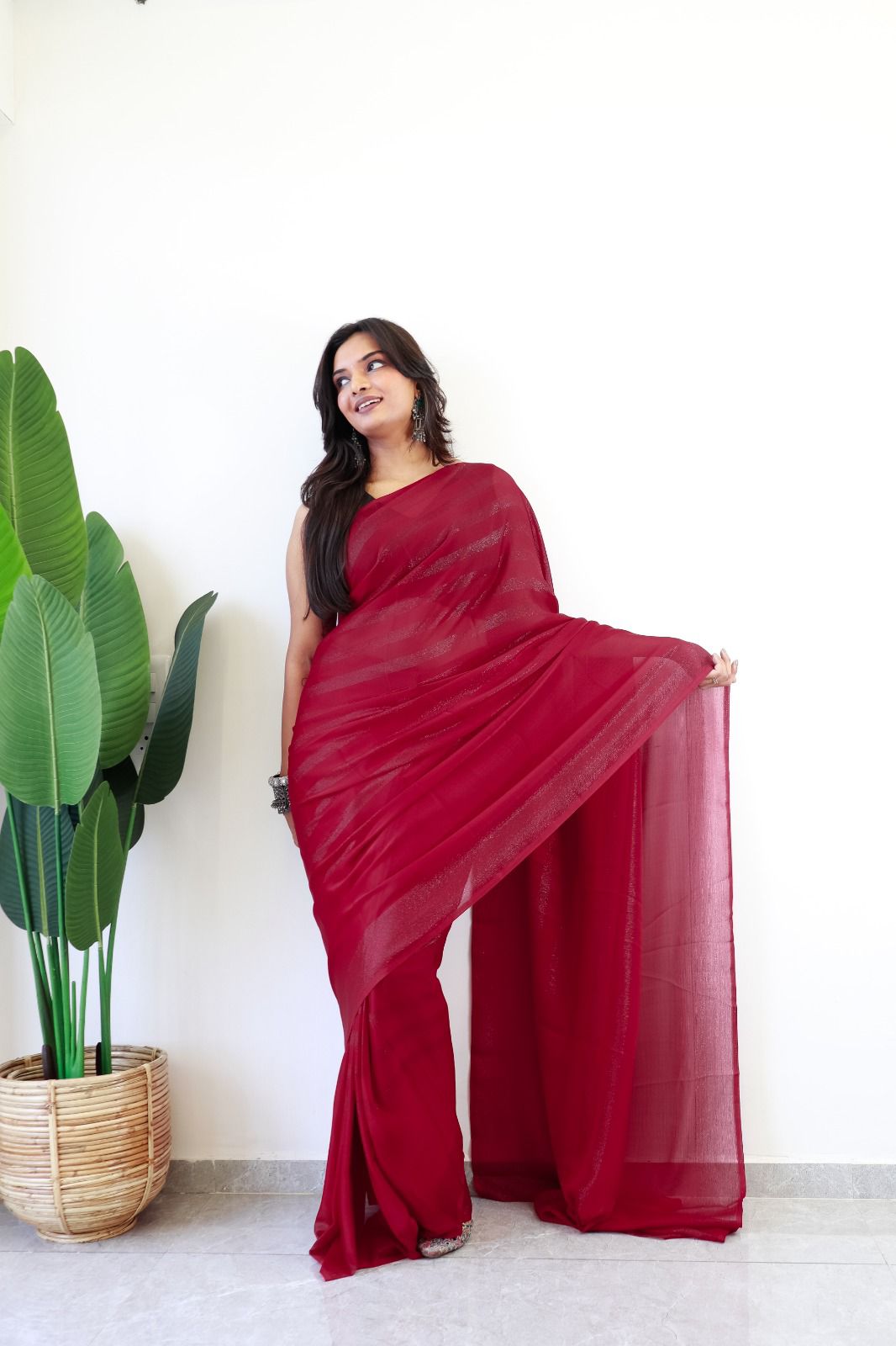 Ready to wear Soft nylon Rimzim saree with Running Blouse
