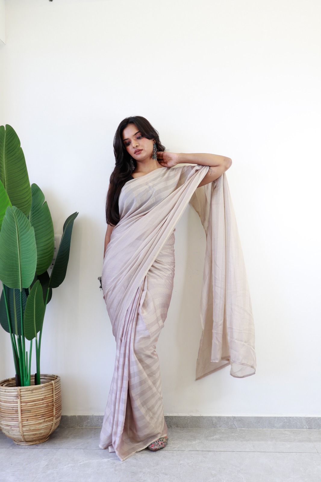 Ready to wear Soft nylon Rimzim saree with Running Blouse