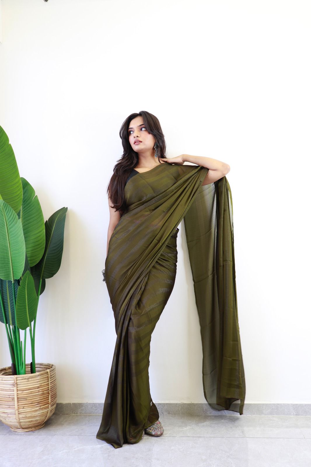 Ready to wear Soft nylon Rimzim saree with Running Blouse