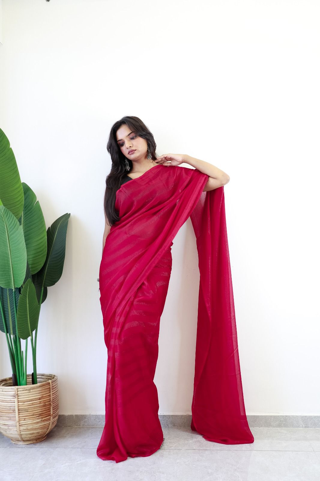 Ready to wear Soft nylon Rimzim saree with Running Blouse
