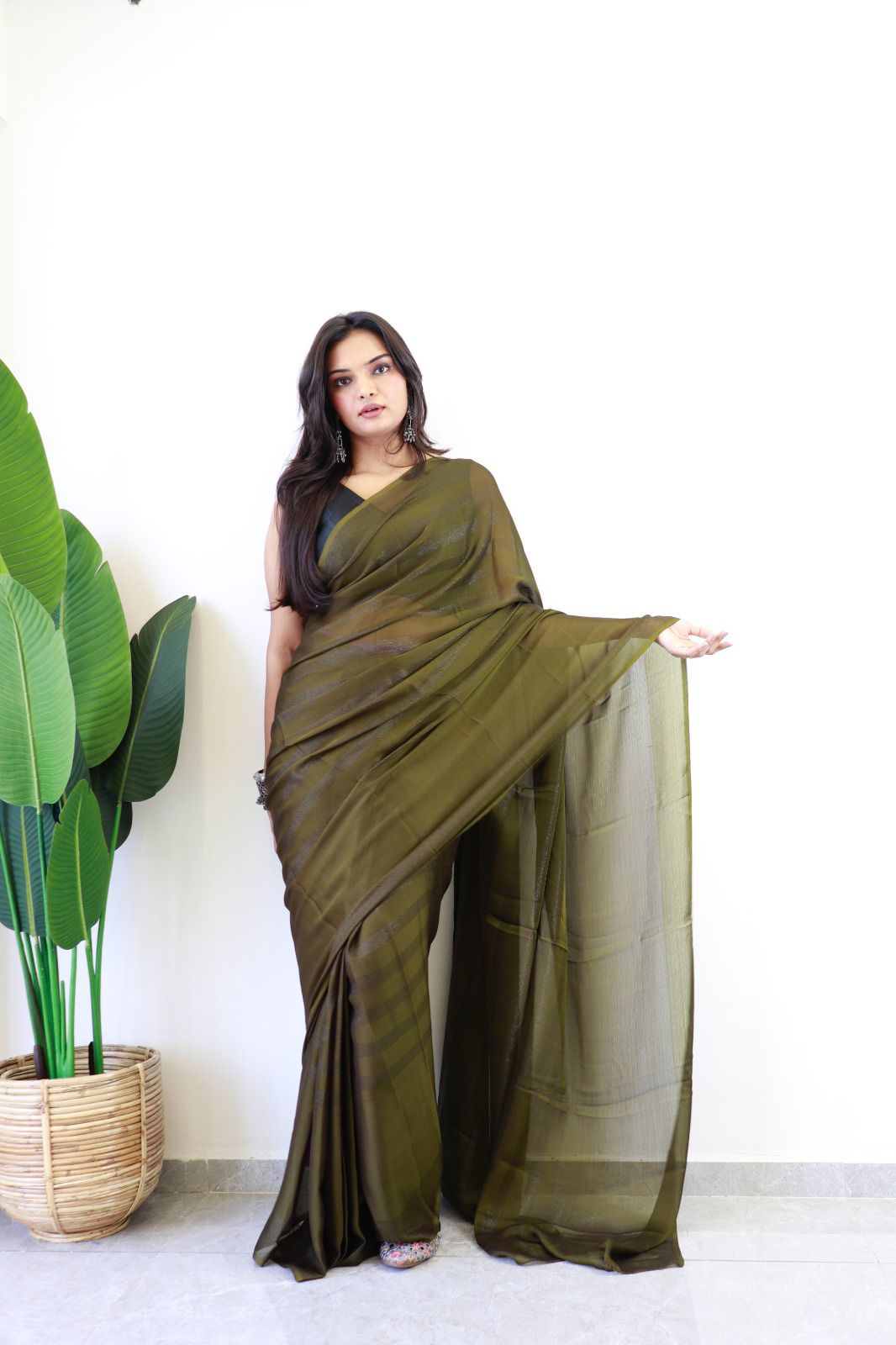 Ready to wear Soft nylon Rimzim saree with Running Blouse