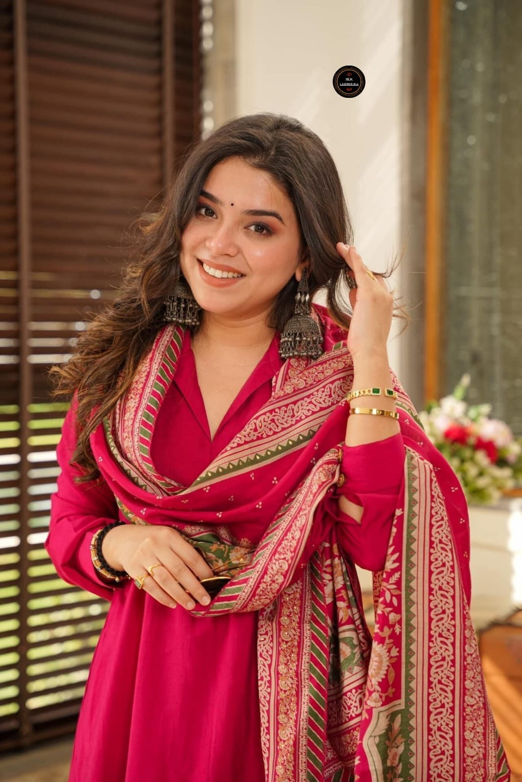 Exclusive Pink South Cotton Kurti Set with Embroidery & Chanderi Silk Dupatta