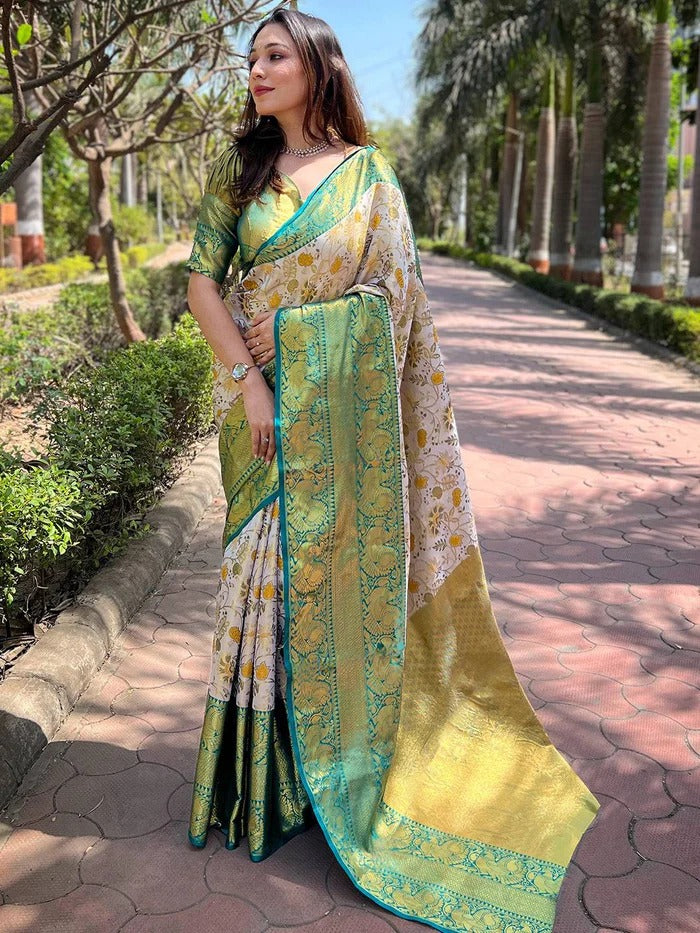Tissue Silk Saree with Rich Pallu & Gold Zari Border