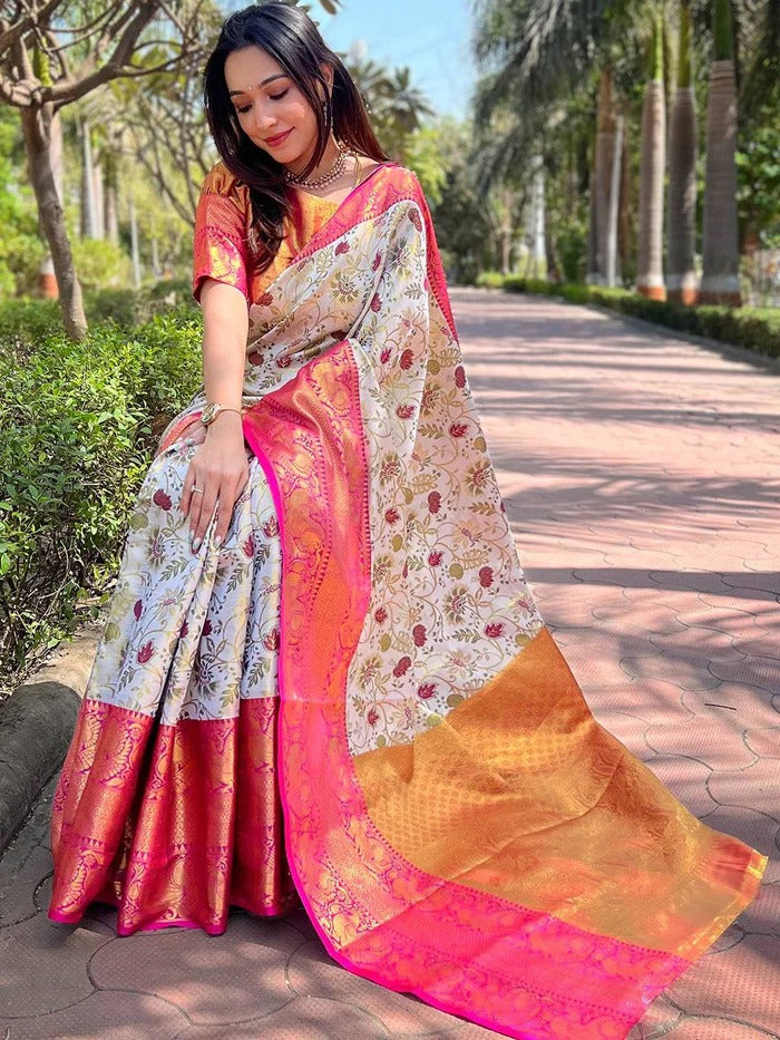 Tissue Silk Saree with Rich Pallu & Gold Zari Border
