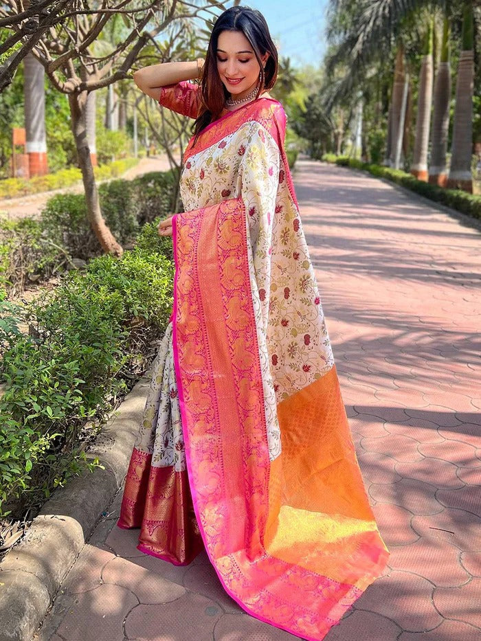 Tissue Silk Saree with Rich Pallu & Gold Zari Border