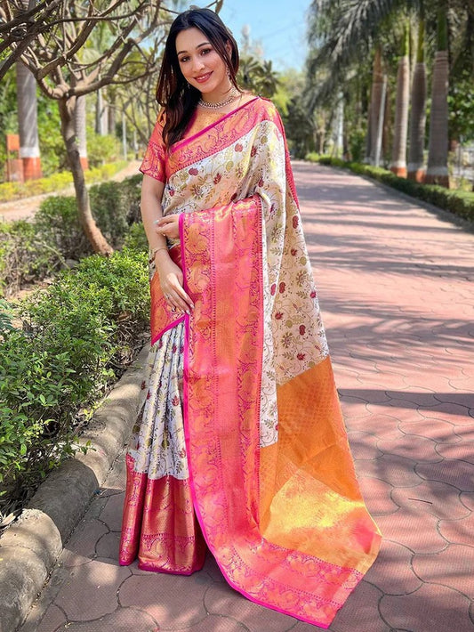 Tissue Silk Saree with Rich Pallu & Gold Zari Border