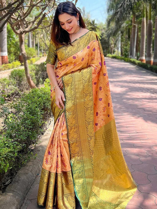 Tissue Silk Saree With Rich Pallu & Gold Zari Border