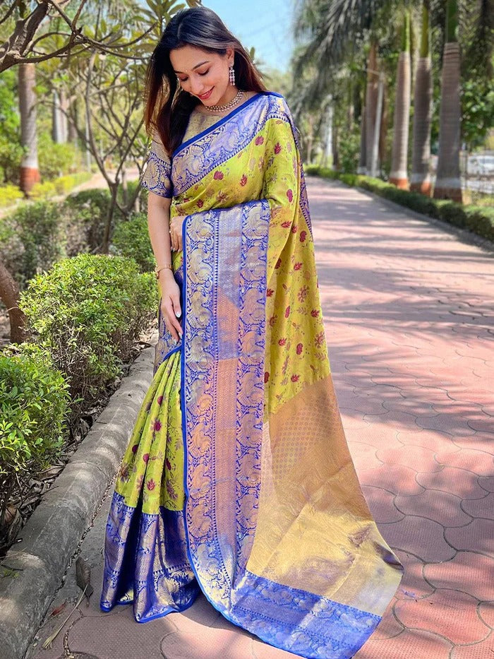 Tissue Silk Saree with Rich Pallu & Gold Zari Border