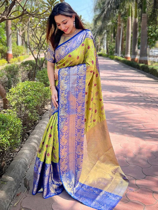 Tissue Silk Saree with Rich Pallu & Gold Zari Border