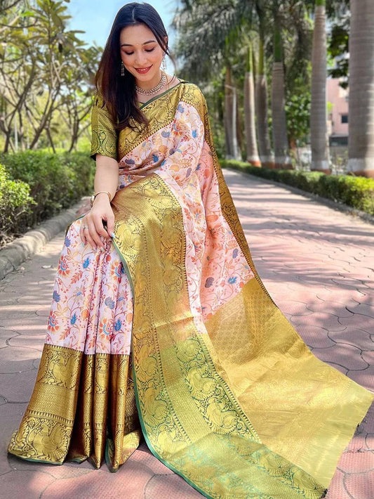 Tissue Silk Saree With Rich Pallu & Gold Zari Border