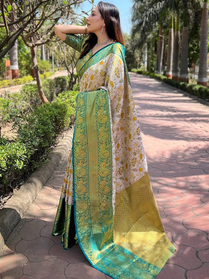 Tissue Silk Saree with Rich Pallu & Gold Zari Border