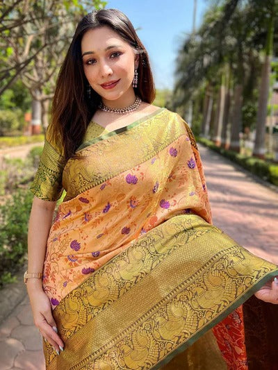 Tissue Silk Saree With Rich Pallu & Gold Zari Border