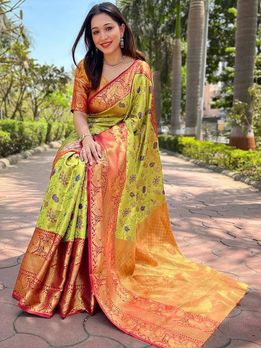 Tissue Silk Saree with Rich Pallu & Gold Zari Border