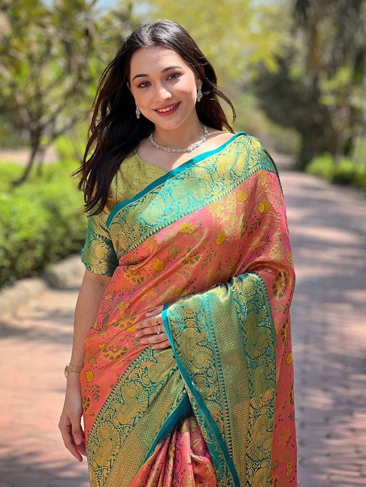 Tissue Silk Saree with Rich Pallu & Gold Zari Border