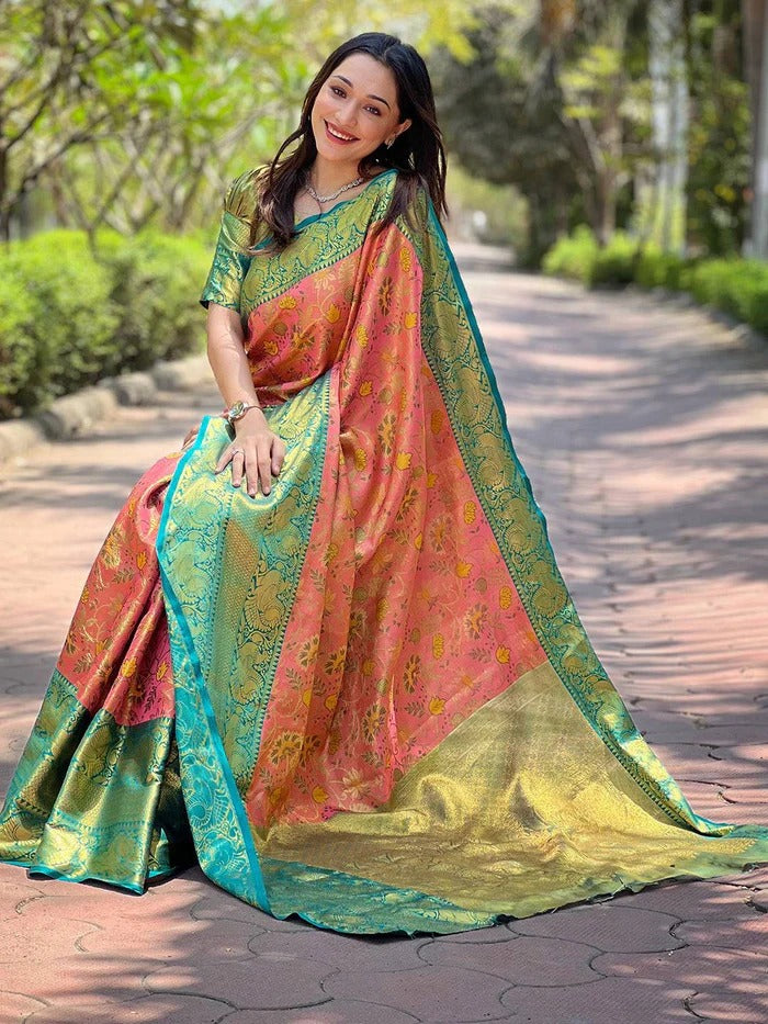 Tissue Silk Saree with Rich Pallu & Gold Zari Border