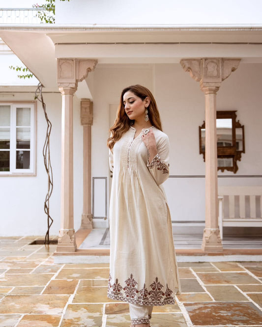 Pure South Cotton Embroidered Kurti Set with Pants