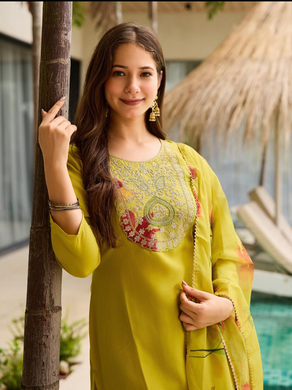 Casual & Occasion Wear Trendy Liril Rayon Embroidered Kurti  Set for Women