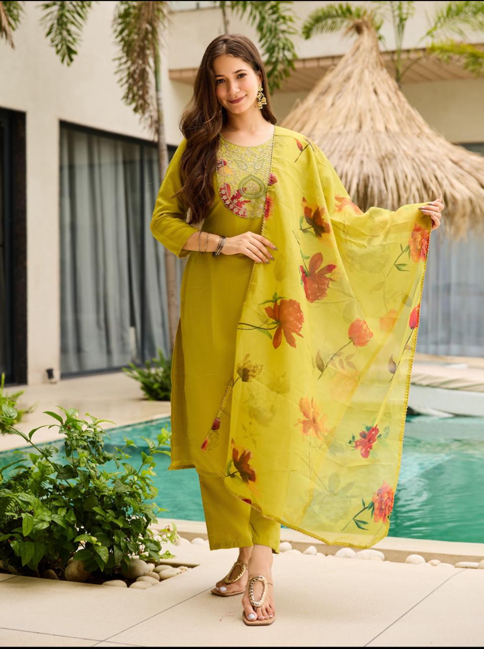 Casual & Occasion Wear Trendy Liril Rayon Embroidered Kurti  Set for Women